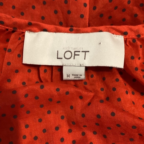 LOFT Red Polka Dot Button Front Blouse Long Sleeve Relaxed Fit Size M - Picture 6 of 7